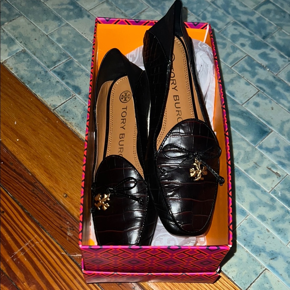 Tory Burch Black Leather Flats Classic Loafers